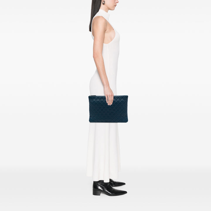 Matelassé O Étui Pochette Grand Cuir d'agneau Bleu