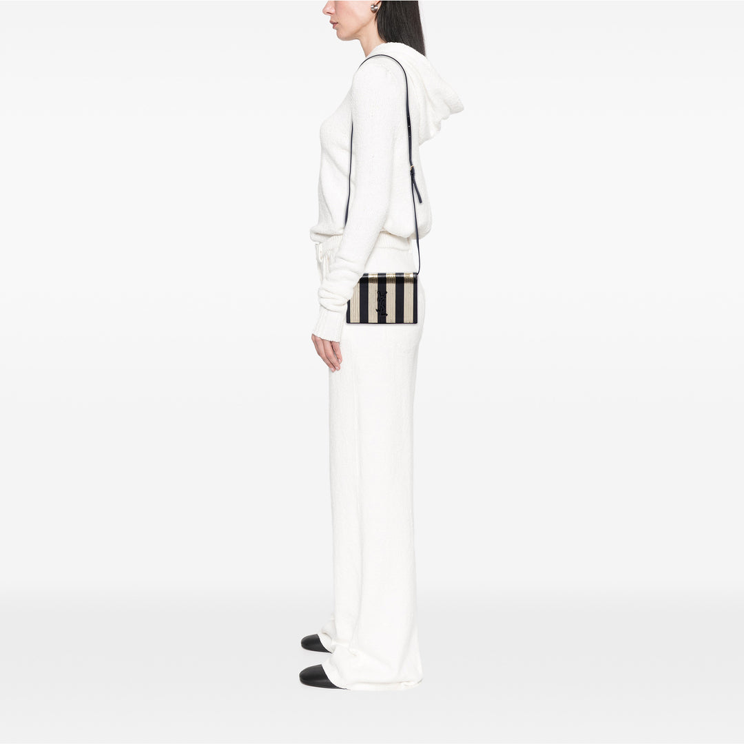 Saint Laurent Metallic Striped Fabric Monogram Kate Sac porté croisé