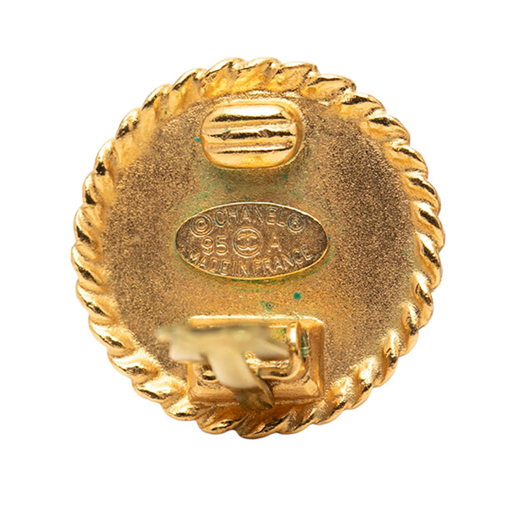 Chanel CC plaqué et Émail Rond Clip on Boucles d’oreilles