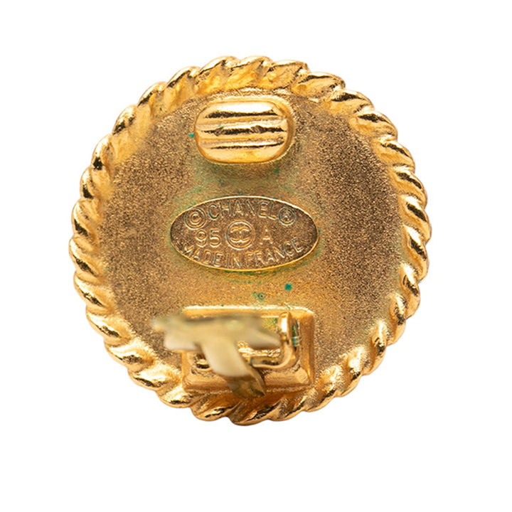 Chanel CC plaqué et Émail Rond Clip on Boucles d’oreilles