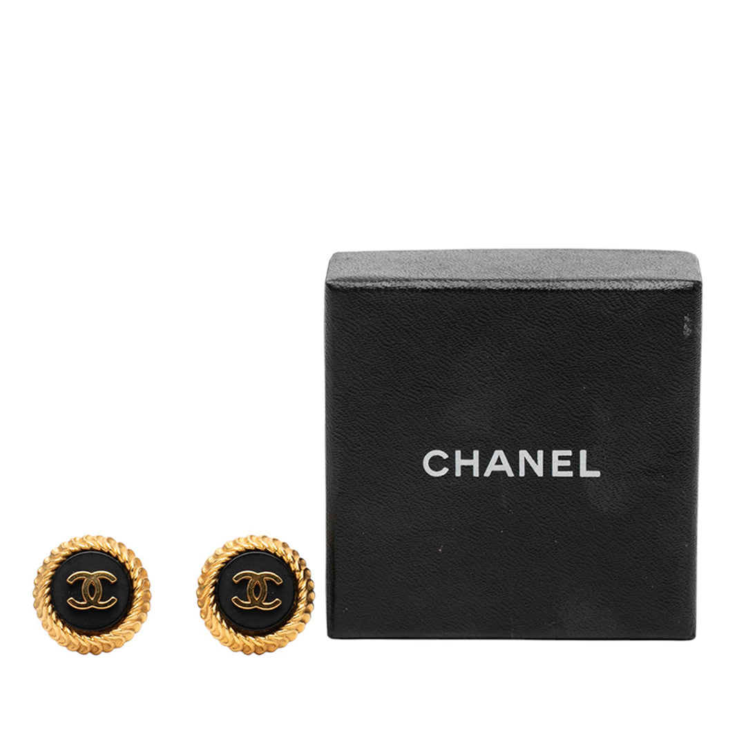 Chanel CC plaqué et Émail Rond Clip on Boucles d’oreilles