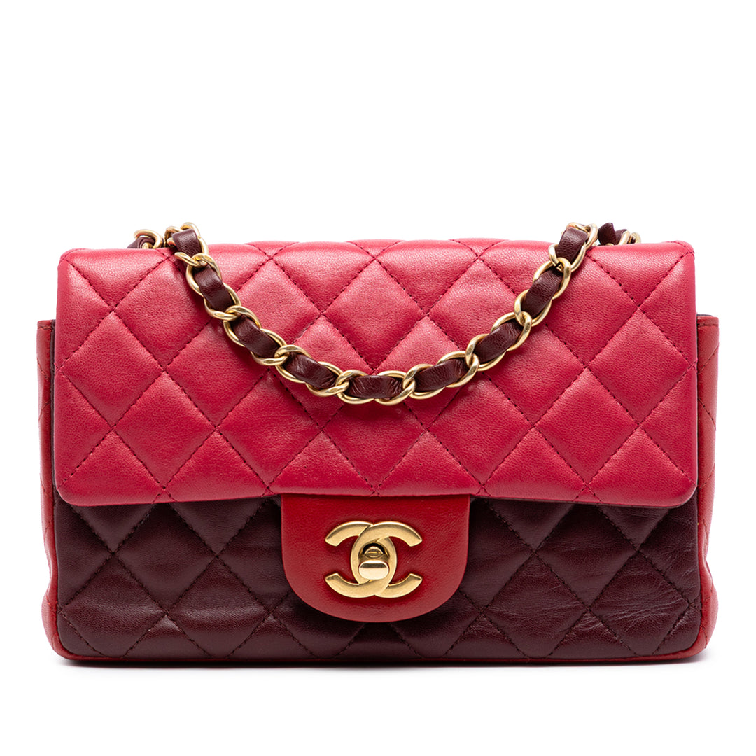 Chanel Classic Rectangulaire Tricolore Rabat simple Mini Cuir d'agneau