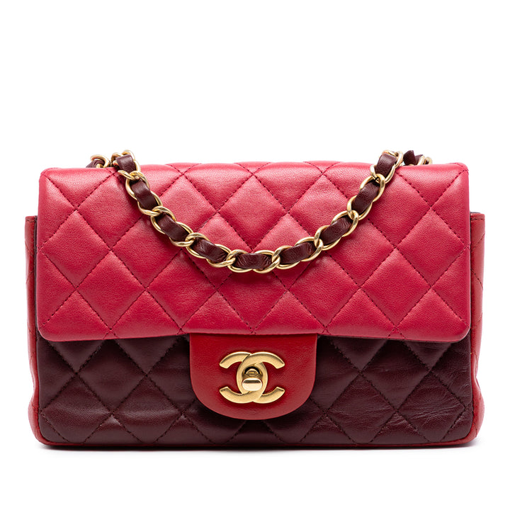 Chanel Classic Rectangulaire Tricolore Rabat simple Mini Cuir d'agneau