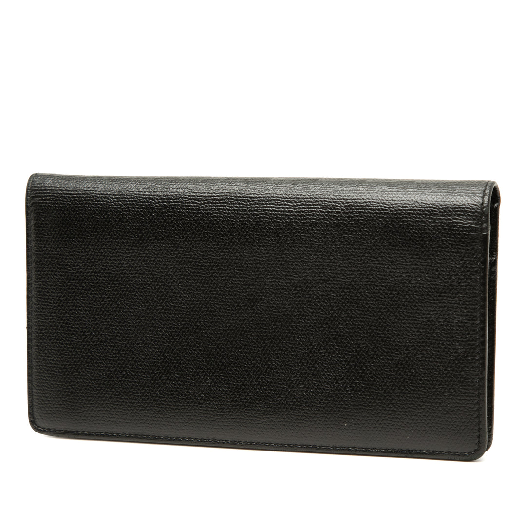 CC Bouton Deux volets Portefeuille long Cuir de veau Noir