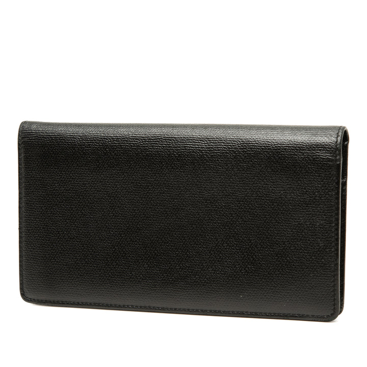 CC Bouton Deux volets Portefeuille long Cuir de veau Noir