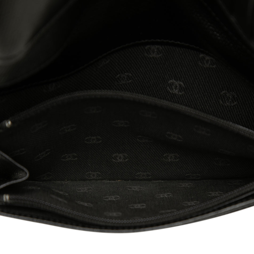 CC Bouton Deux volets Portefeuille long Cuir de veau Noir