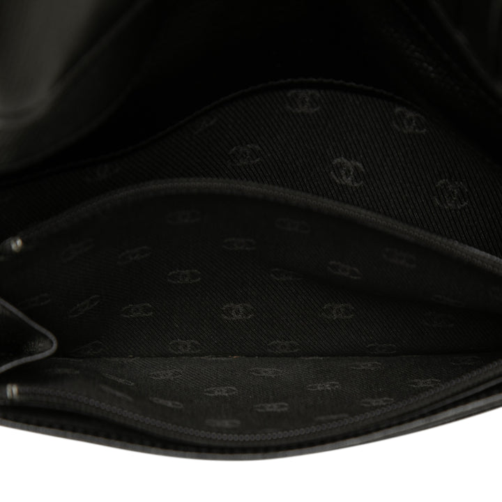 CC Bouton Deux volets Portefeuille long Cuir de veau Noir
