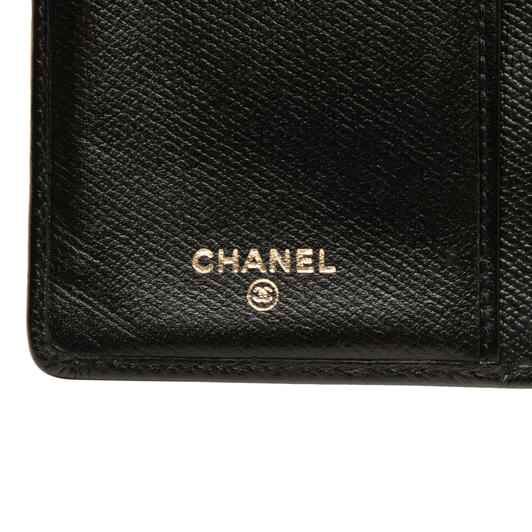 CC Bouton Deux volets Portefeuille long Cuir de veau Noir