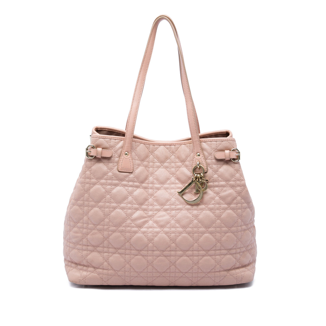 Dior Cannage Panarea Cabas Grand Toile enduite Rose – vue principale – GABY PARIS