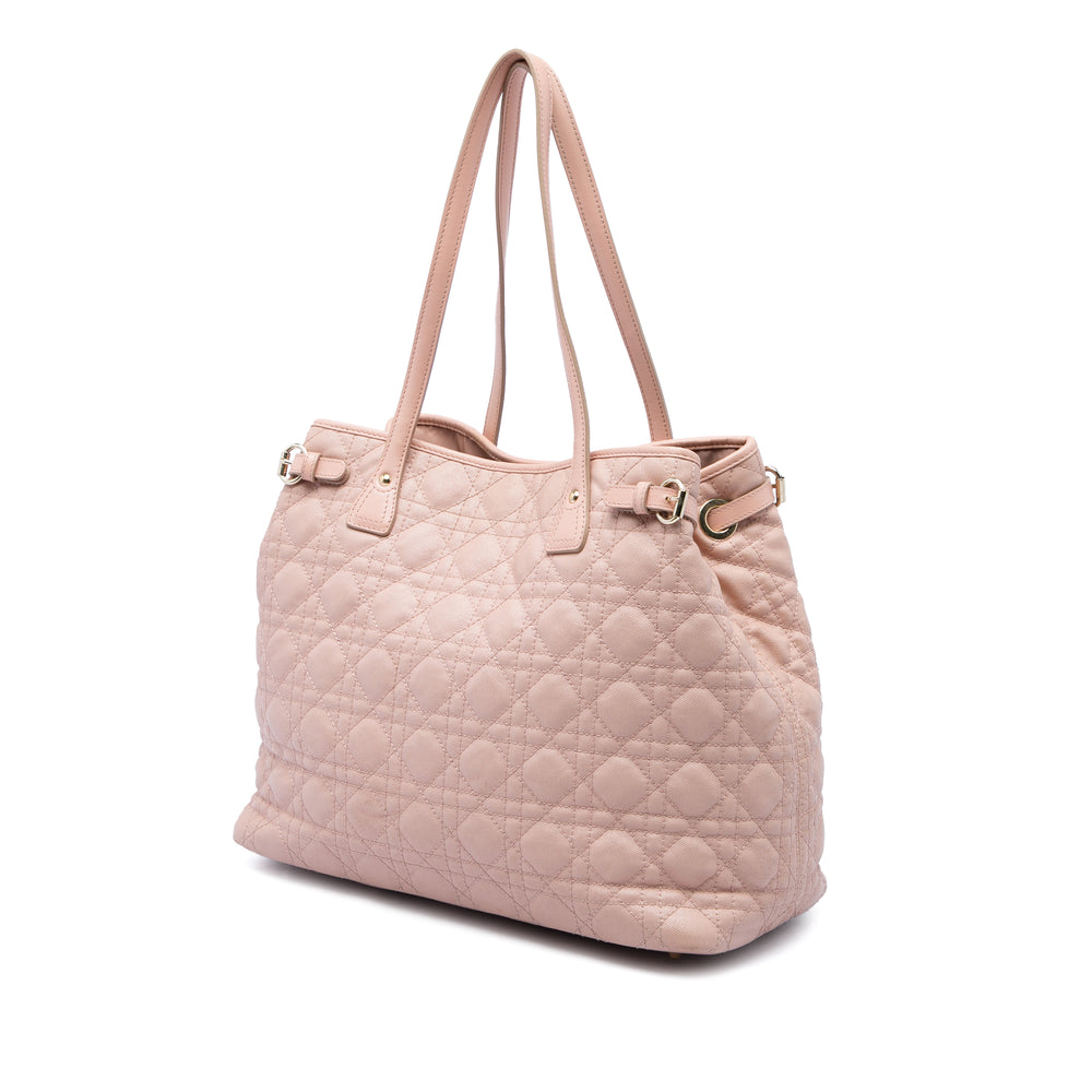 Dior Cannage Panarea Cabas Grand Toile enduite Rose – vue 2 – GABY PARIS