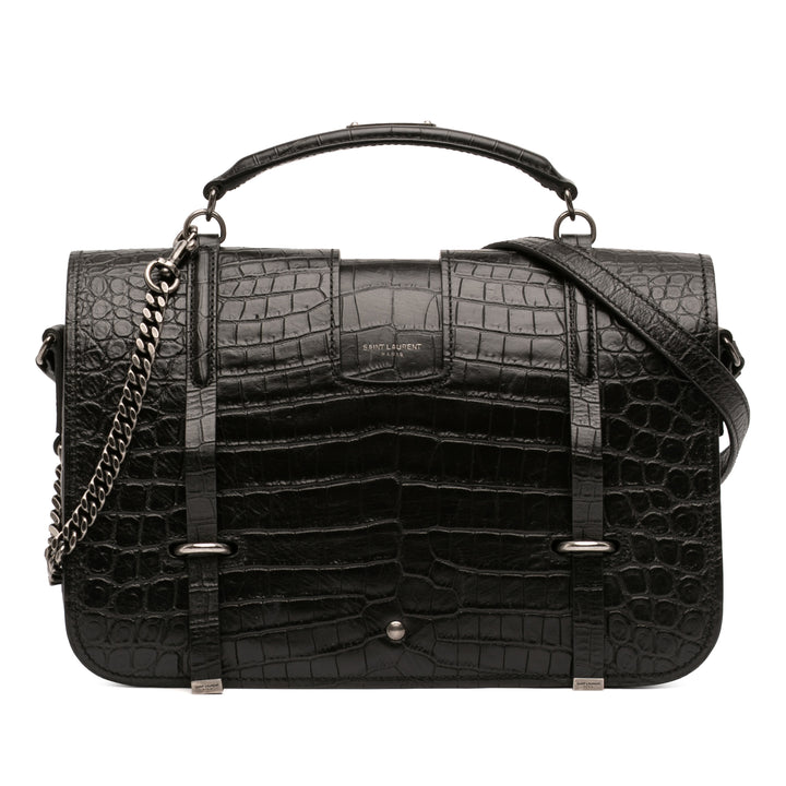 Saint Laurent Large Croc embossé Cuir Charlotte à rabat Sac