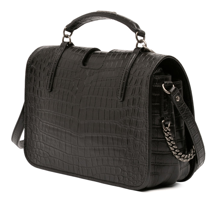 Saint Laurent Large Croc embossé Cuir Charlotte à rabat Sac