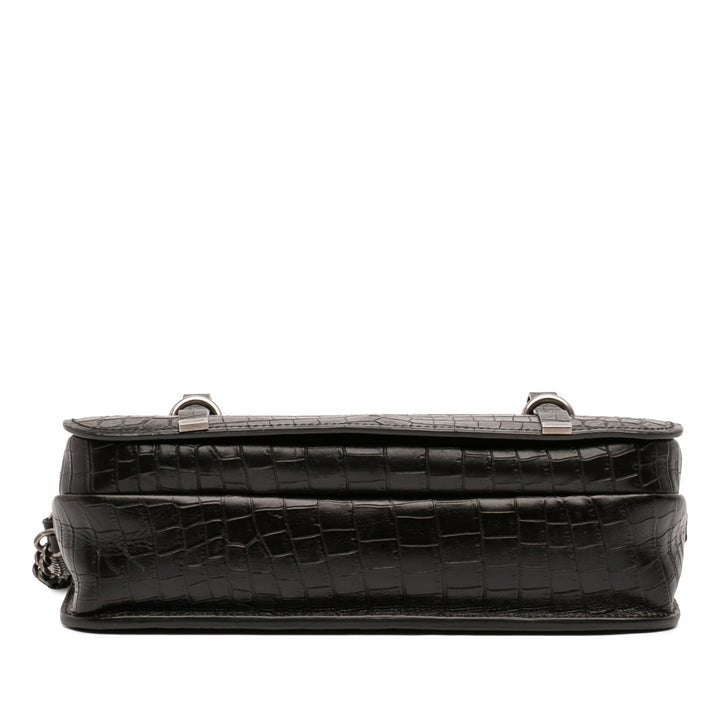 Saint Laurent Large Croc embossé Cuir Charlotte à rabat Sac