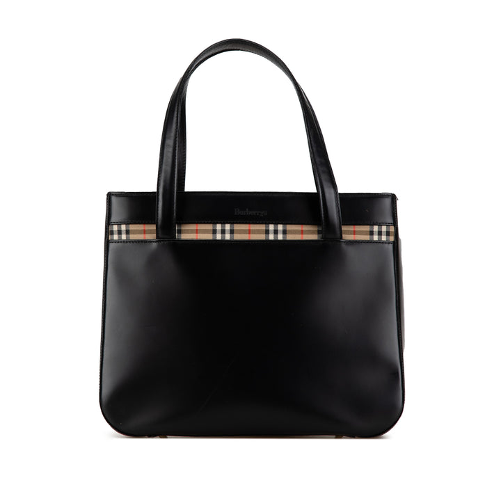 House Check Trimmed Leather Handbag Black - Gaby Paris