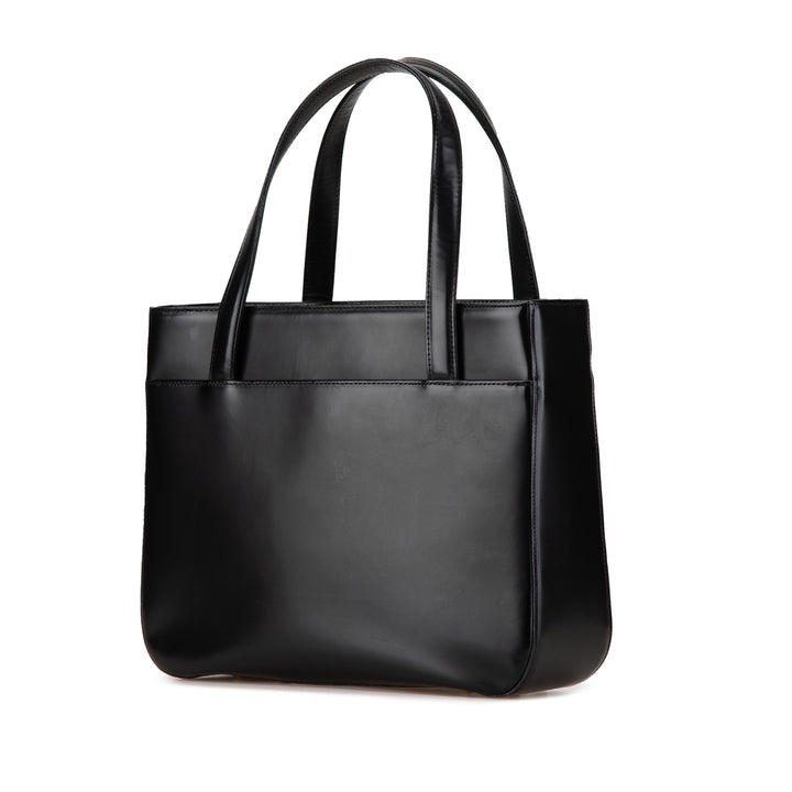 House Check Trimmed Leather Handbag Black - Gaby Paris