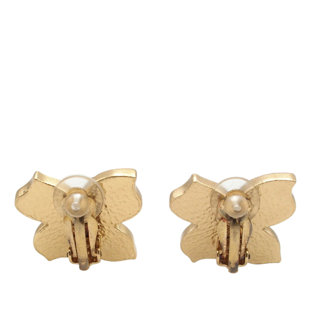 Chanel CC plaqué Émail Flower Clip On Boucles d’oreilles