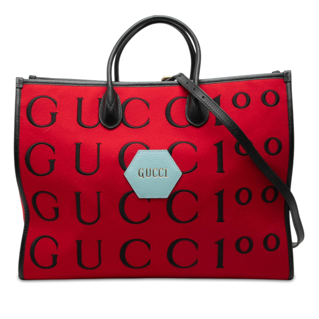 Gucci 100th Anniversary à finitions Felt Script Logo Cabas Cuir de veau