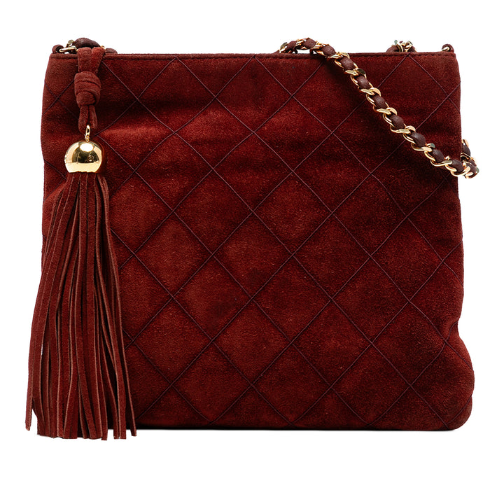 Chanel CC Quilted Daim Tassel Sac porté croisé Rouge