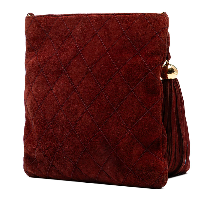 Chanel CC Quilted Daim Tassel Sac porté croisé Rouge