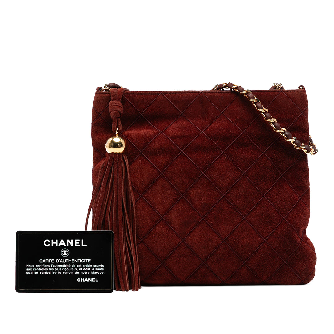 Chanel CC Quilted Daim Tassel Sac porté croisé Rouge