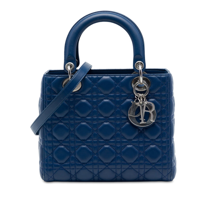 Lady Dior Cannage Moyen Cuir d'agneau Bleu