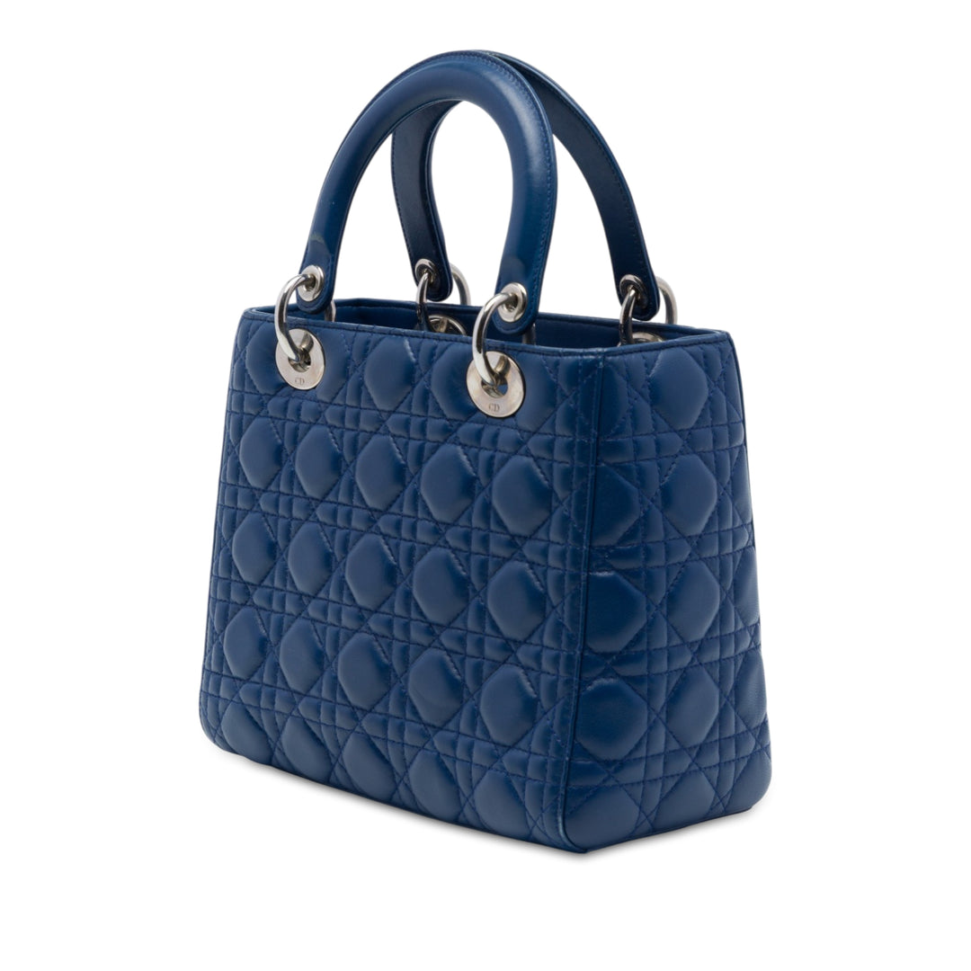 Lady Dior Cannage Moyen Cuir d'agneau Bleu