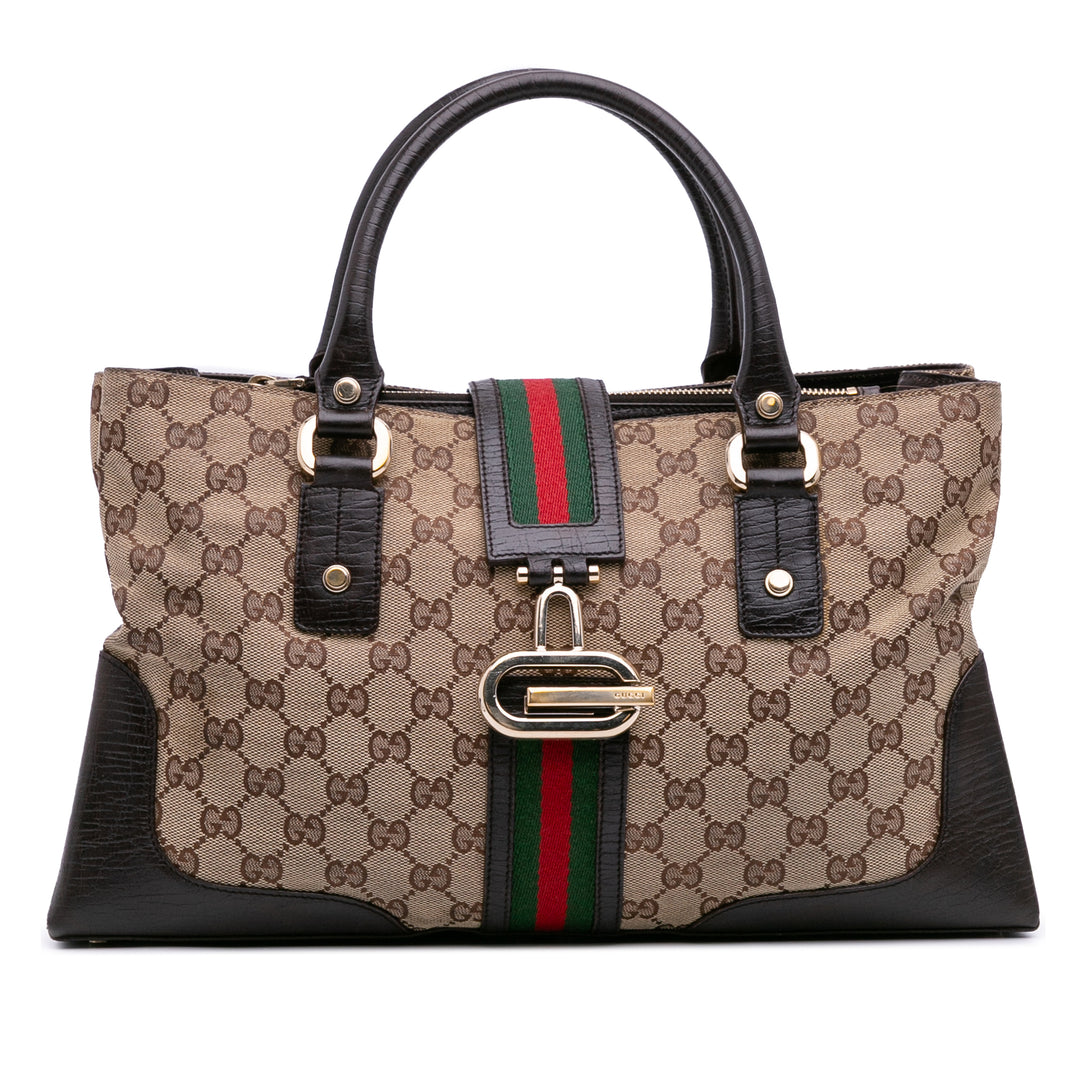 GG Canvas Web Junco Handbag Brown - Gaby Paris