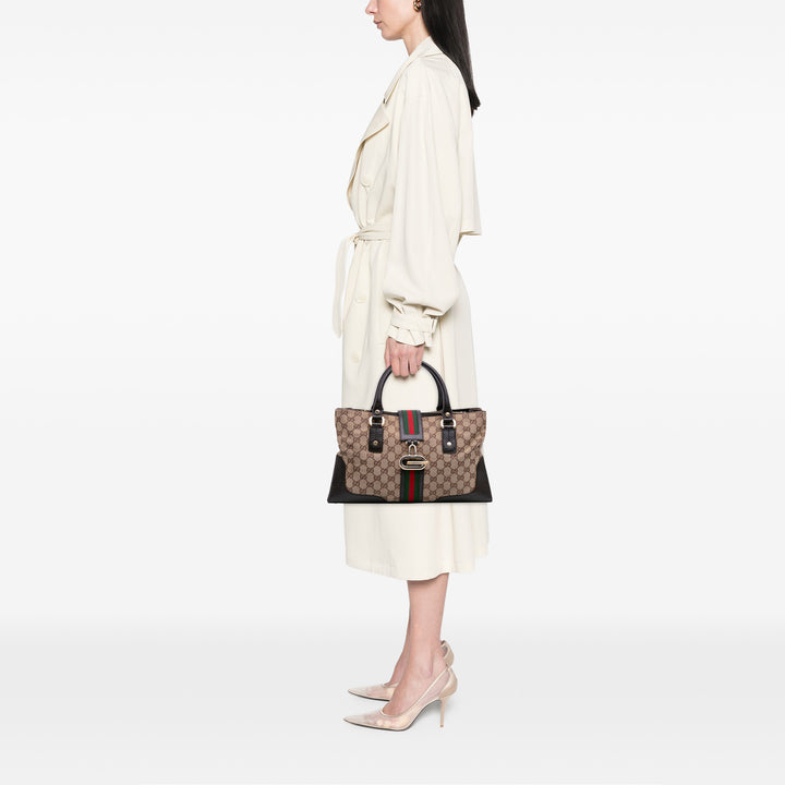 GG Canvas Web Junco Handbag Brown - Gaby Paris