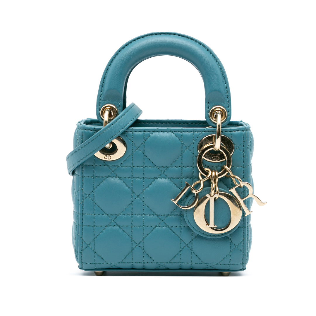 Micro Lambskin Cannage Lady Dior Blue - Gaby Paris