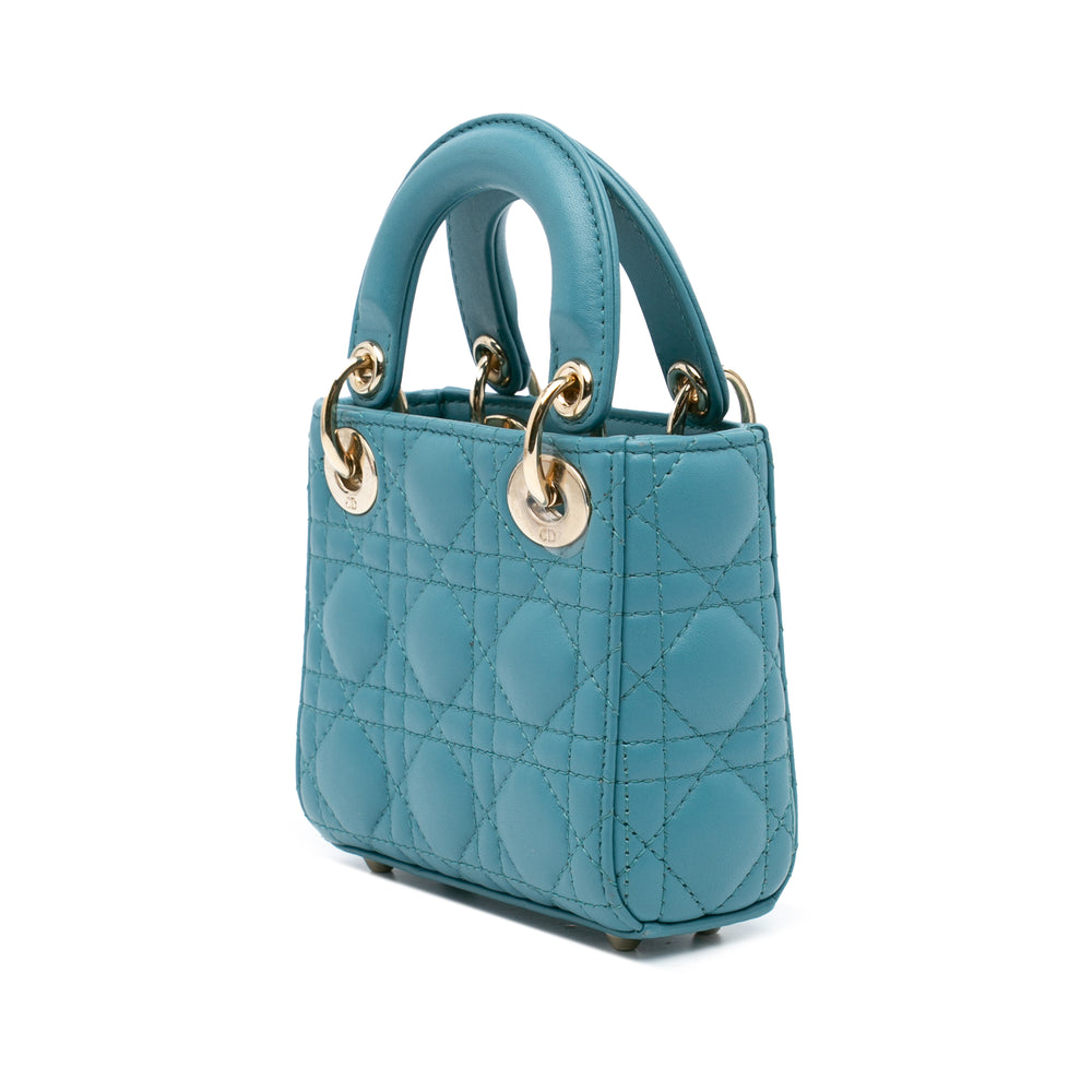 Micro Lambskin Cannage Lady Dior Blue - Gaby Paris