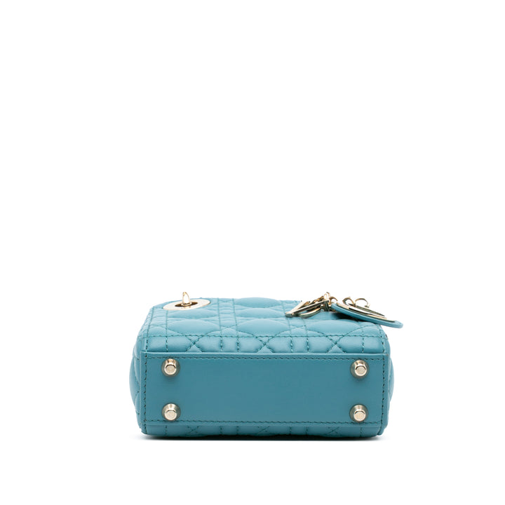 Micro Lambskin Cannage Lady Dior Blue - Gaby Paris
