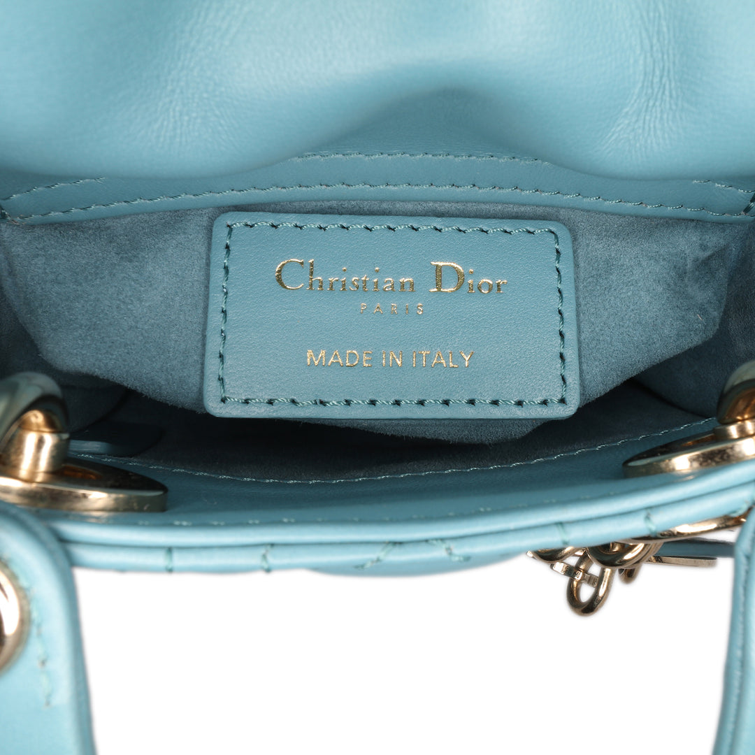 Micro Lambskin Cannage Lady Dior Blue - Gaby Paris