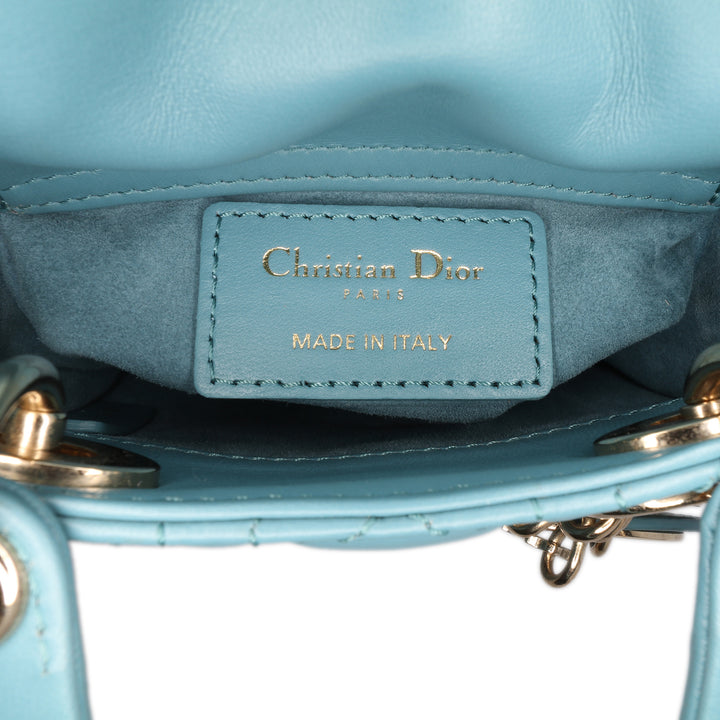 Micro Lambskin Cannage Lady Dior Blue - Gaby Paris