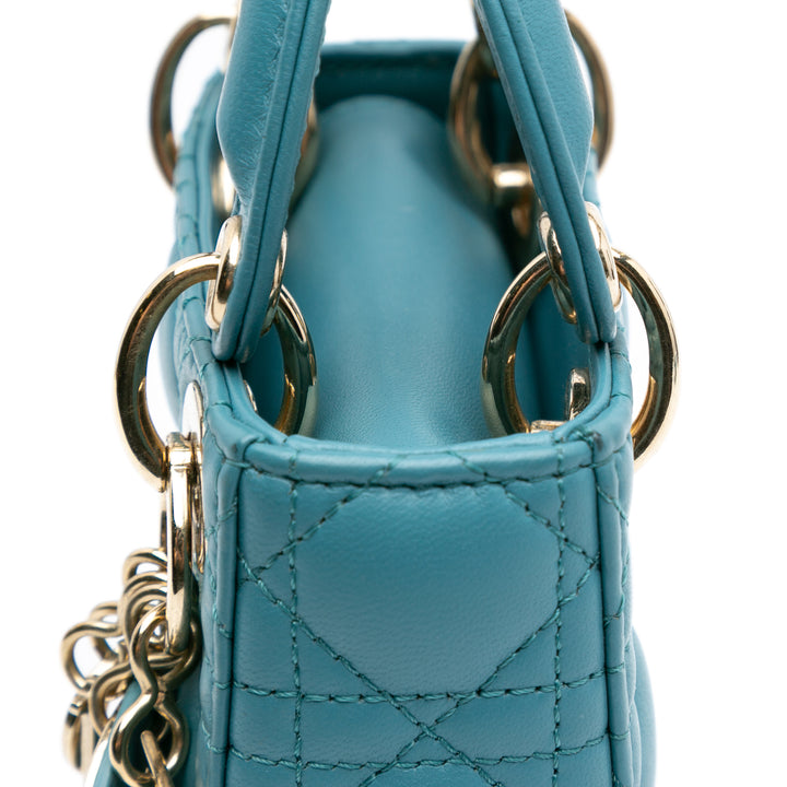 Micro Lambskin Cannage Lady Dior Blue - Gaby Paris