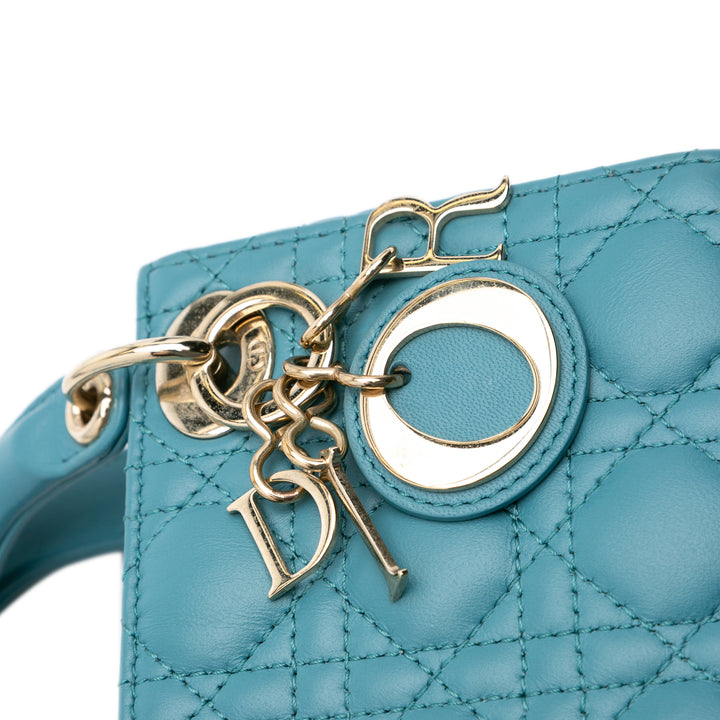 Micro Lambskin Cannage Lady Dior Blue - Gaby Paris