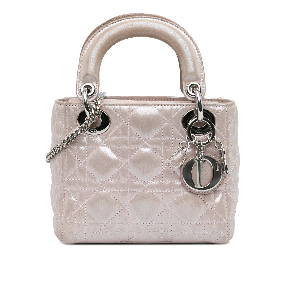 Mini Iridescent Lambskin Cannage Lady Dior Pink - Gaby Paris