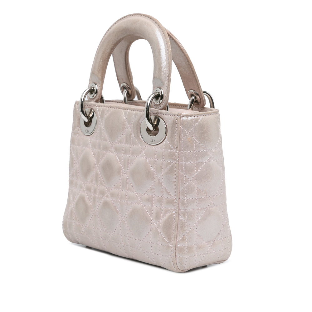 Mini Iridescent Lambskin Cannage Lady Dior Pink - Gaby Paris