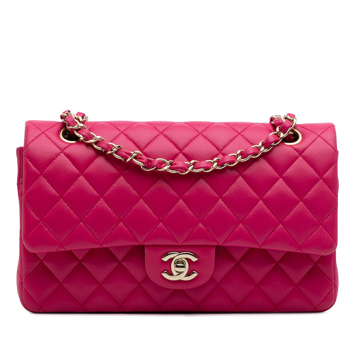 Medium Classic Lambskin Double Flap Pink - Gaby Paris