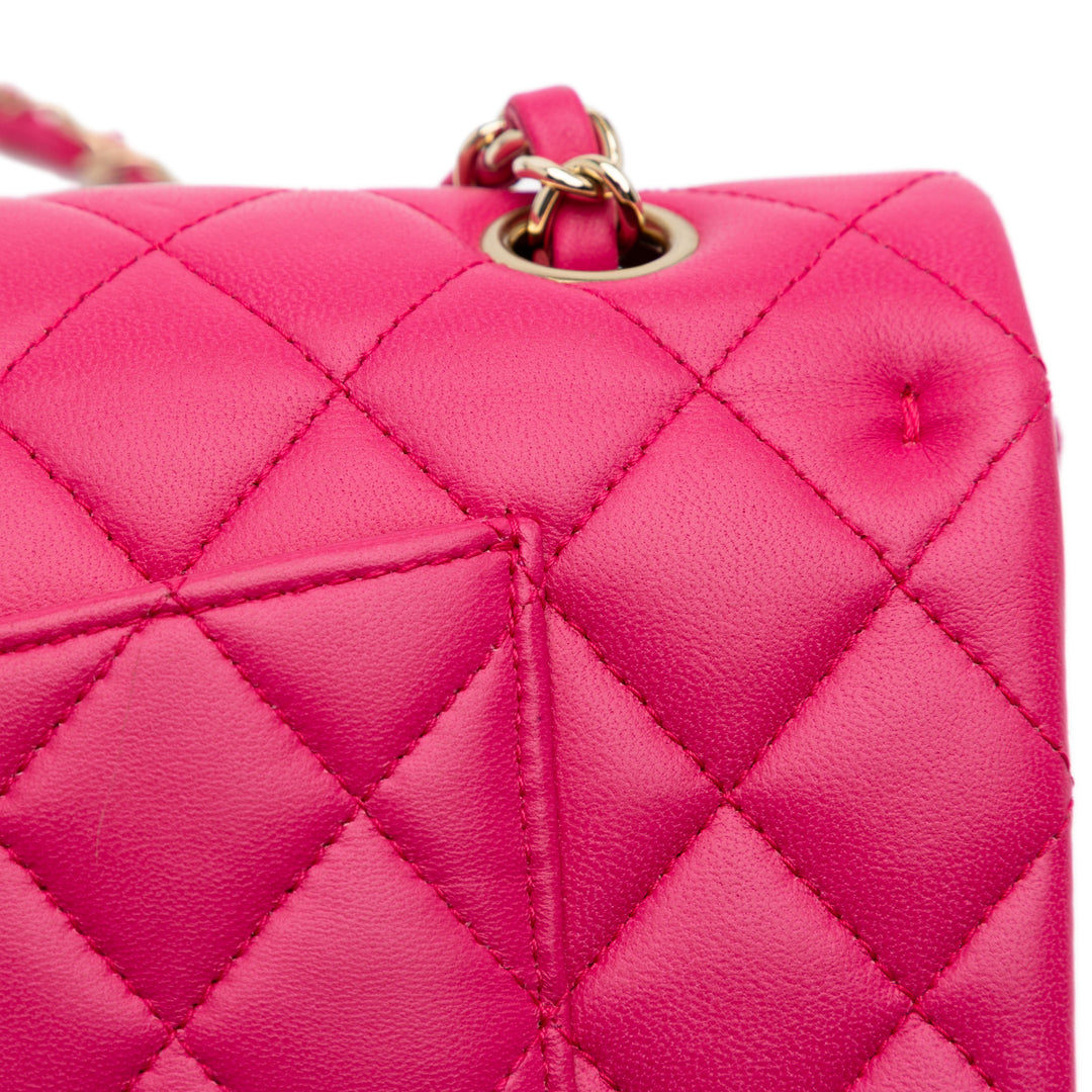 Medium Classic Lambskin Double Flap Pink - Gaby Paris