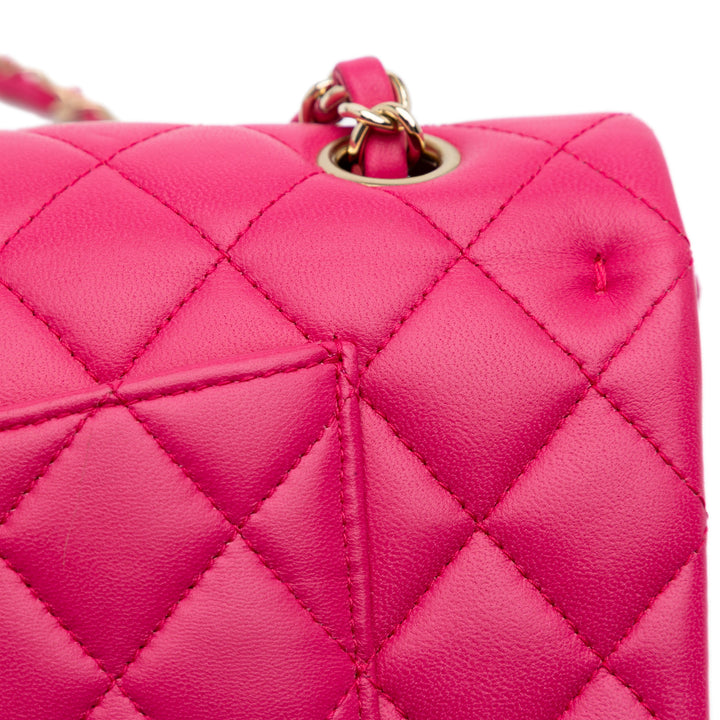 Medium Classic Lambskin Double Flap Pink - Gaby Paris