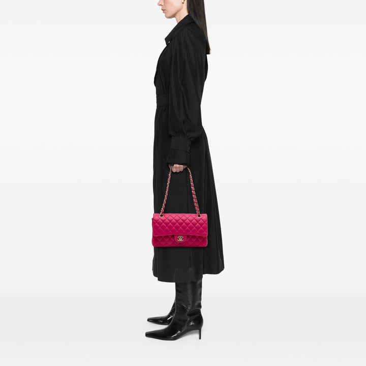 Medium Classic Lambskin Double Flap Pink - Gaby Paris
