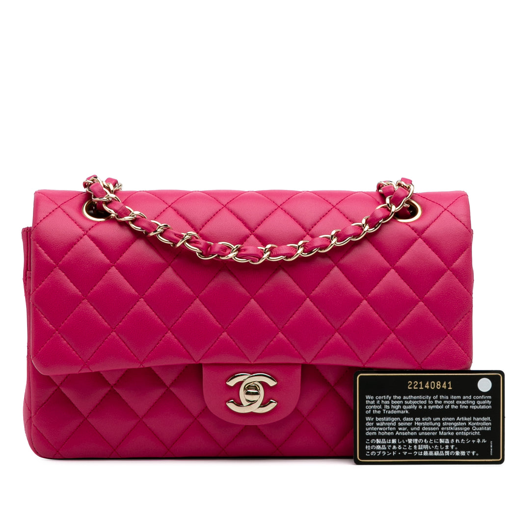 Medium Classic Lambskin Double Flap Pink - Gaby Paris