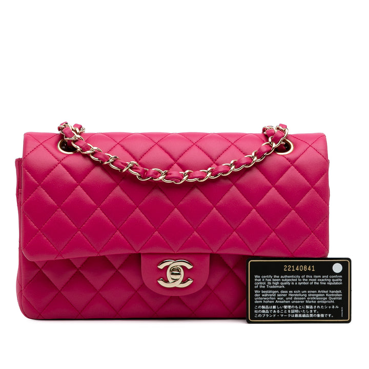 Medium Classic Lambskin Double Flap Pink - Gaby Paris