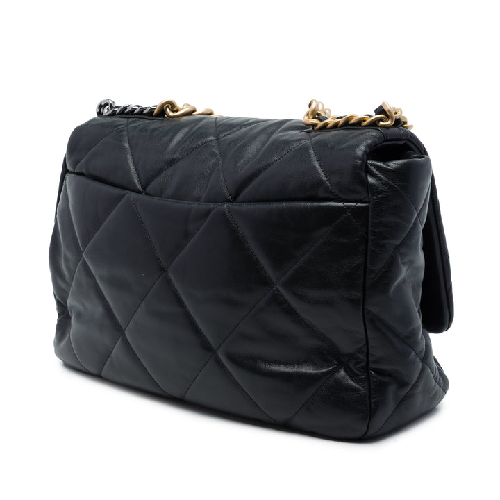 Chanel 19 à rabat Maxi Cuir d'agneau Noir – vue 2 – GABY PARIS
