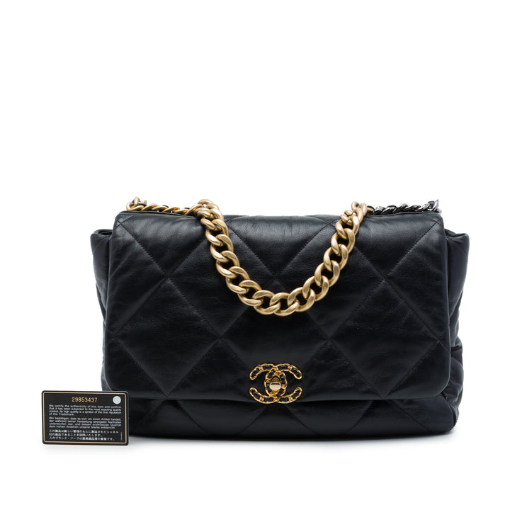 Chanel 19 à rabat Maxi Cuir d'agneau Noir – vue 7 – GABY PARIS