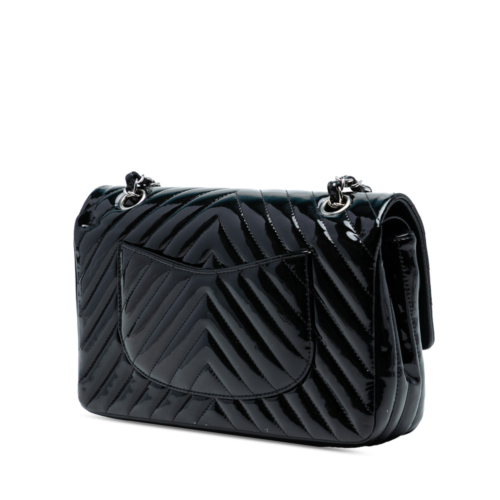 Chanel Medium Classic Chevron Cuir verni Double rabat Bleu – GABY PARIS Authentique