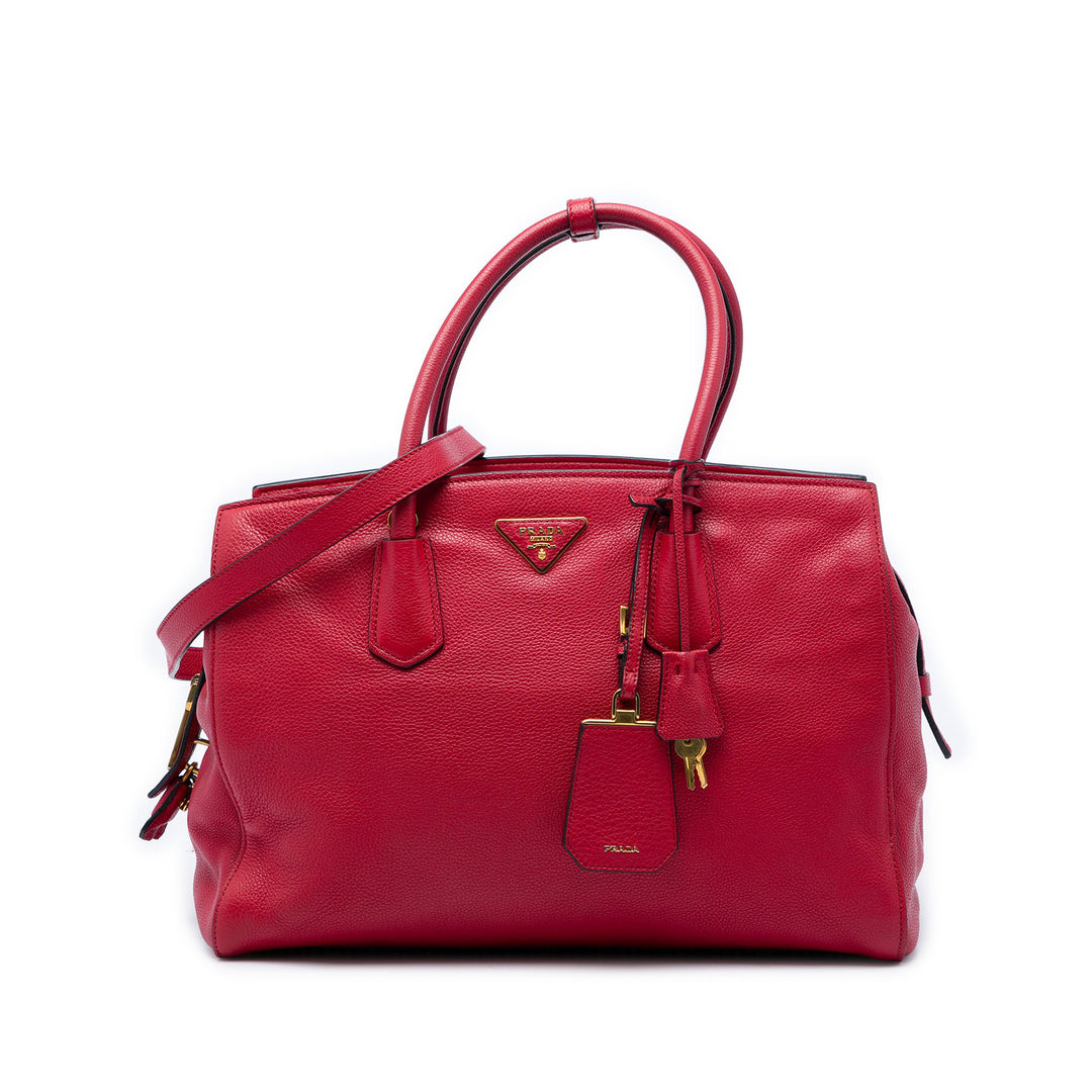 Prada Cabas Vitello Daino Zippé Top Rouge – vue principale – GABY PARIS