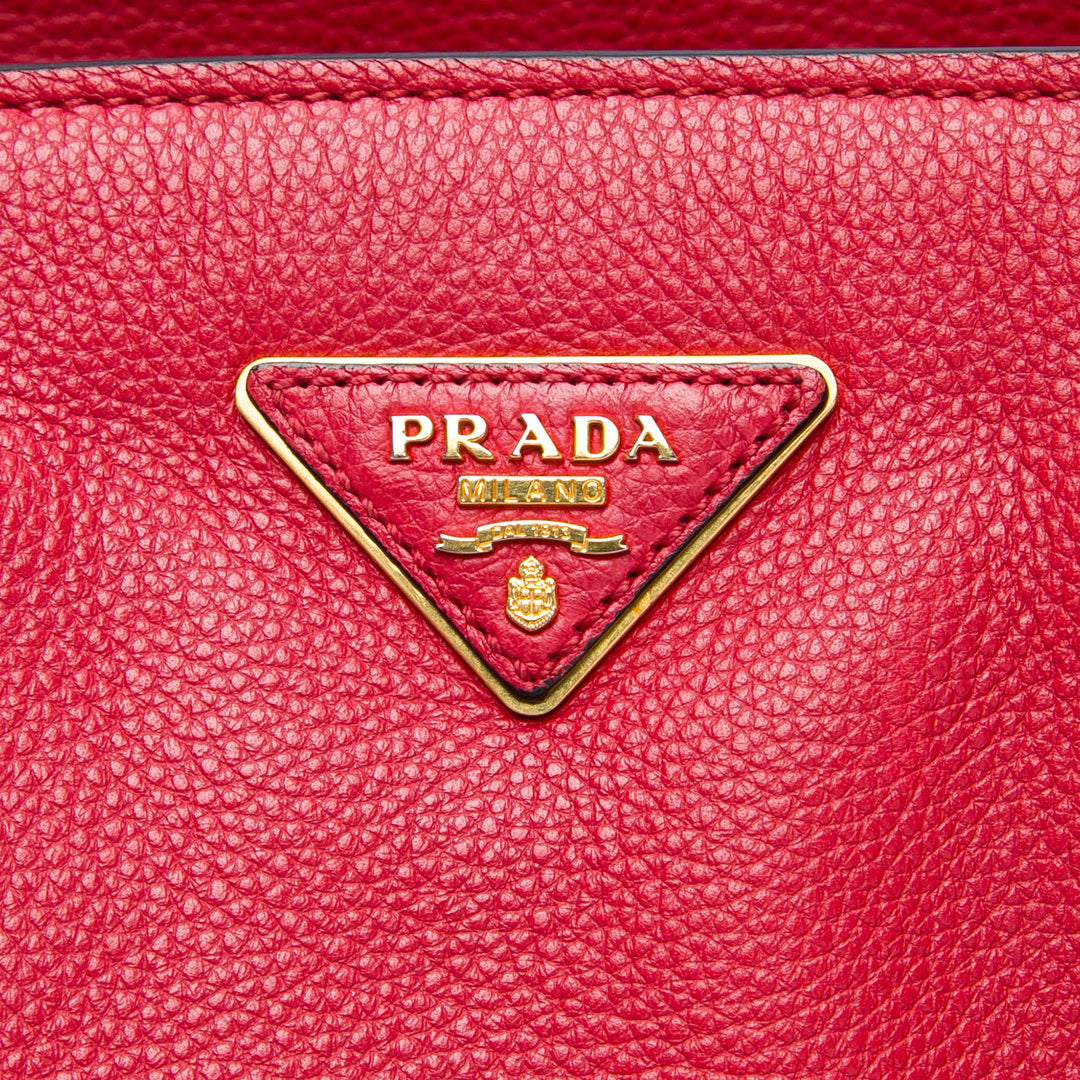 Prada Cabas Vitello Daino Zippé Top Rouge – vue 5 – GABY PARIS