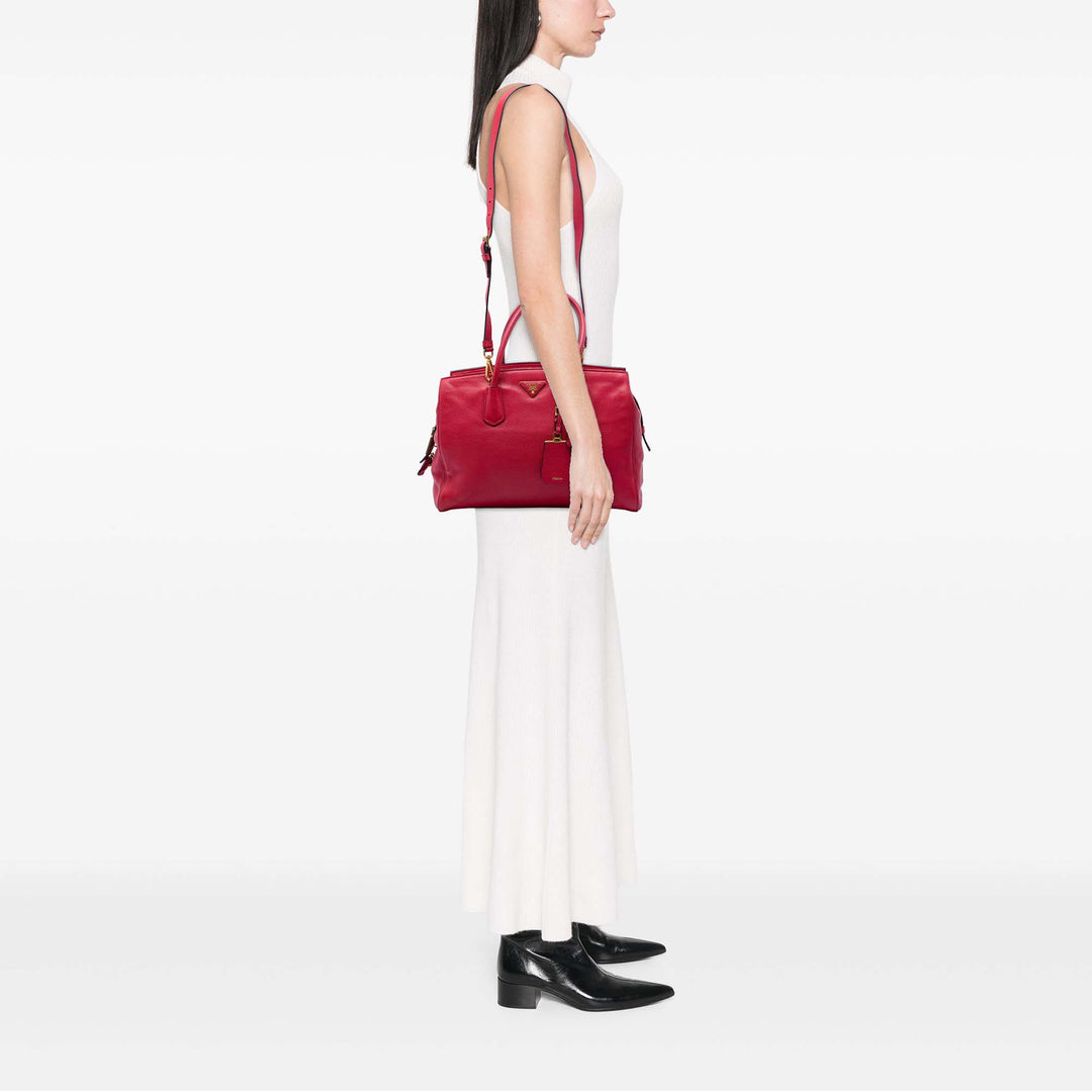 Prada Cabas Vitello Daino Zippé Top Rouge – vue 6 – GABY PARIS