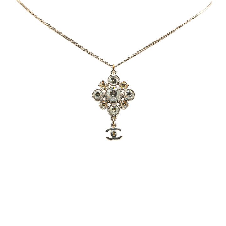 Palladium Plated CC Crystal Pendant Necklace Silver - Gaby Paris